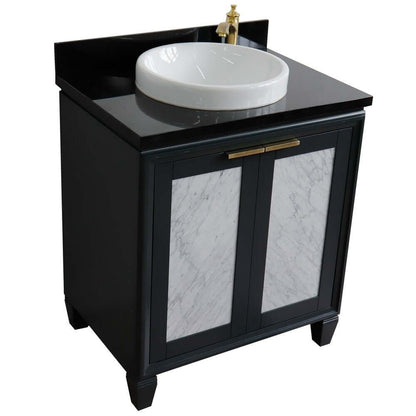 31" Single sink vanity in Dark Gray finish with Black galaxy granite with round sink - 400990-31-DG-BGRD