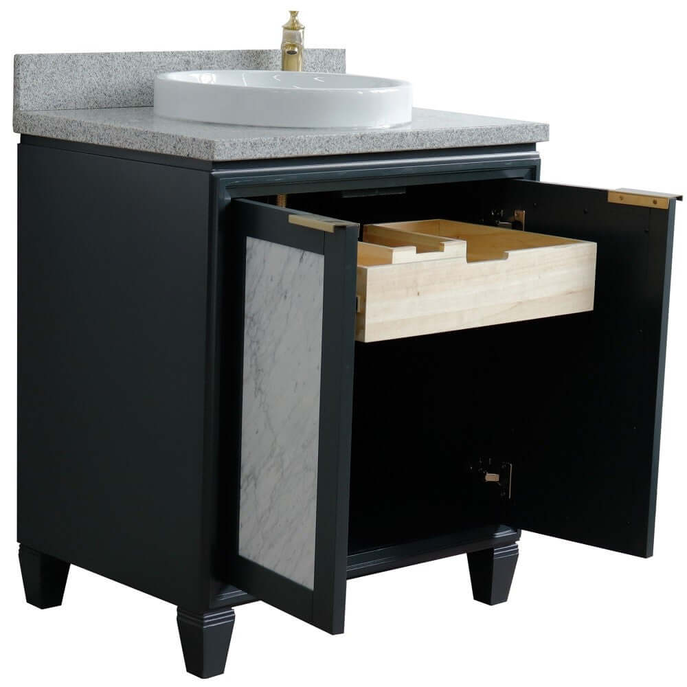 31" Single sink vanity in Dark Gray finish with Gray granite with round sink - 400990-31-DG-GYRD