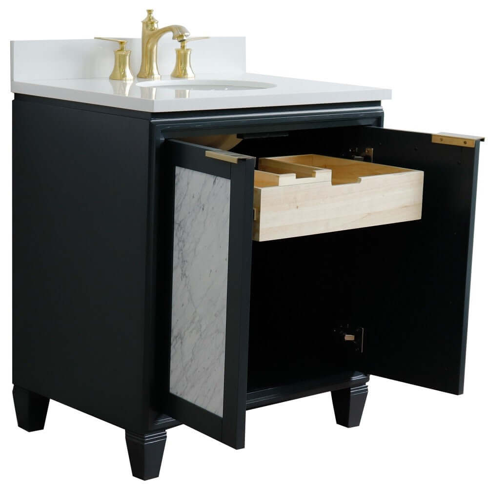 31" Single sink vanity in Dark Gray finish with White quartz with oval sink - 400990-31-DG-WEO