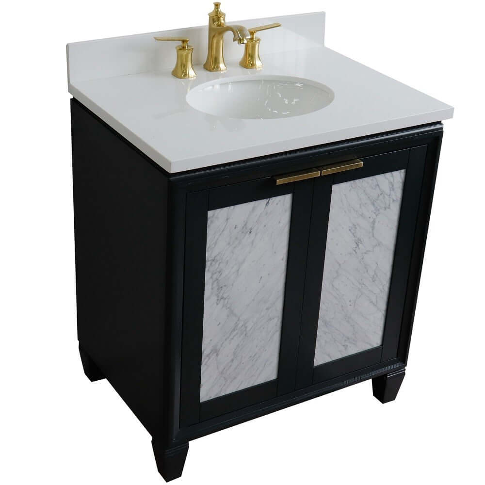 31" Single sink vanity in Dark Gray finish with White quartz with oval sink - 400990-31-DG-WEO