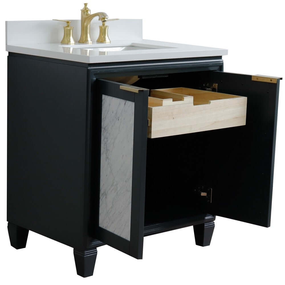 31" Single sink vanity in Dark Gray finish with White quartz with rectangle sink - 400990-31-DG-WER