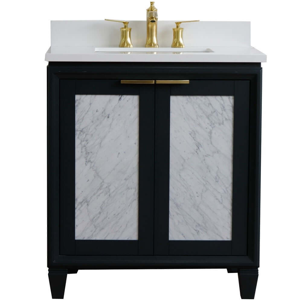 31" Single sink vanity in Dark Gray finish with White quartz with rectangle sink - 400990-31-DG-WER