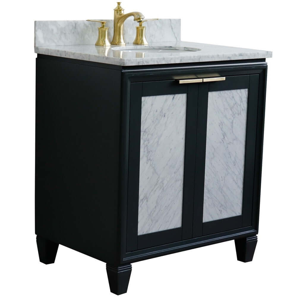 31" Single sink vanity in Dark Gray finish with White Carrara marble with oval sink - 400990-31-DG-WMO