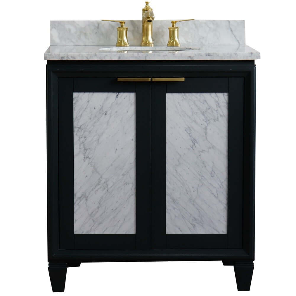 31" Single sink vanity in Dark Gray finish with White Carrara marble with oval sink - 400990-31-DG-WMO