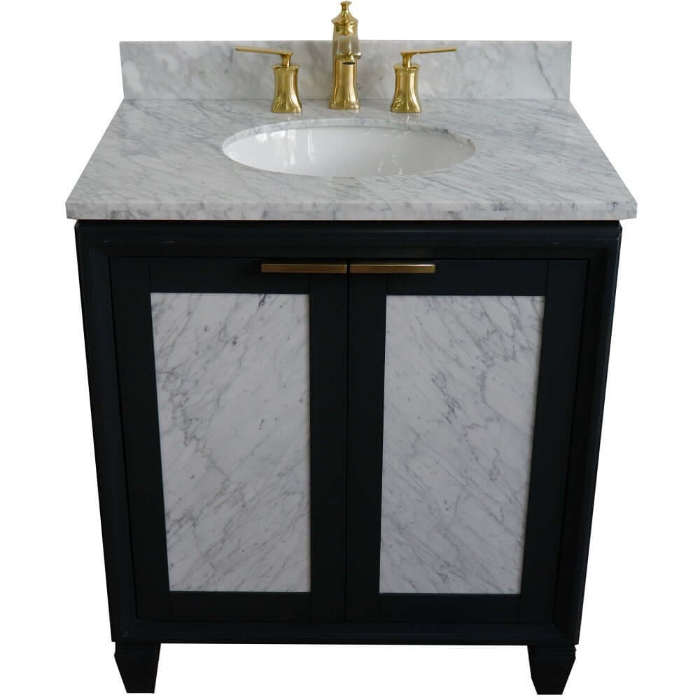 31" Single sink vanity in Dark Gray finish with White Carrara marble with oval sink - 400990-31-DG-WMO