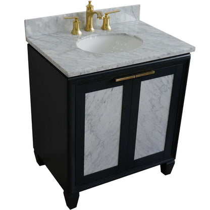 31" Single sink vanity in Dark Gray finish with White Carrara marble with oval sink - 400990-31-DG-WMO