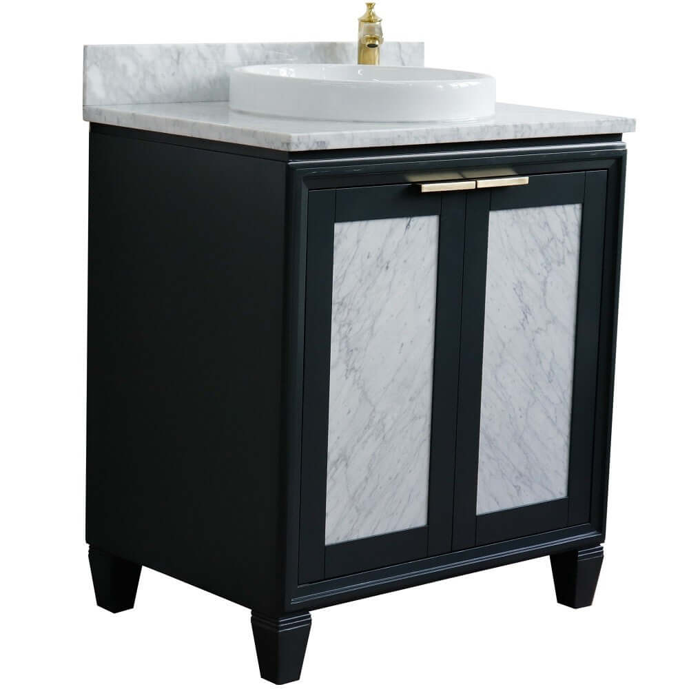 31" Single sink vanity in Dark Gray finish with White Carrara marble with round sink - 400990-31-DG-WMRD