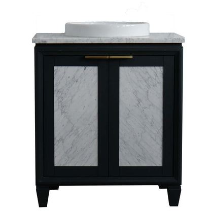 31" Single sink vanity in Dark Gray finish with White Carrara marble with round sink - 400990-31-DG-WMRD