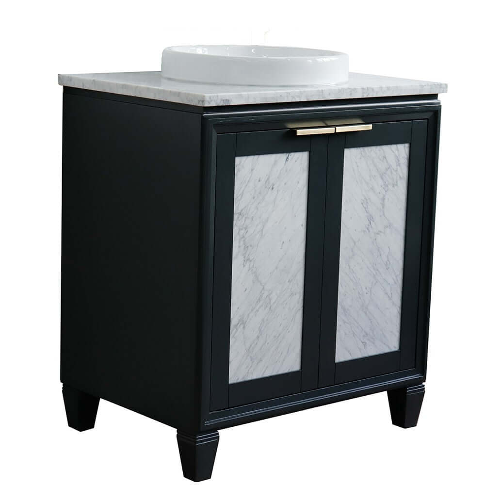 31" Single sink vanity in Dark Gray finish with White Carrara marble with round sink - 400990-31-DG-WMRD