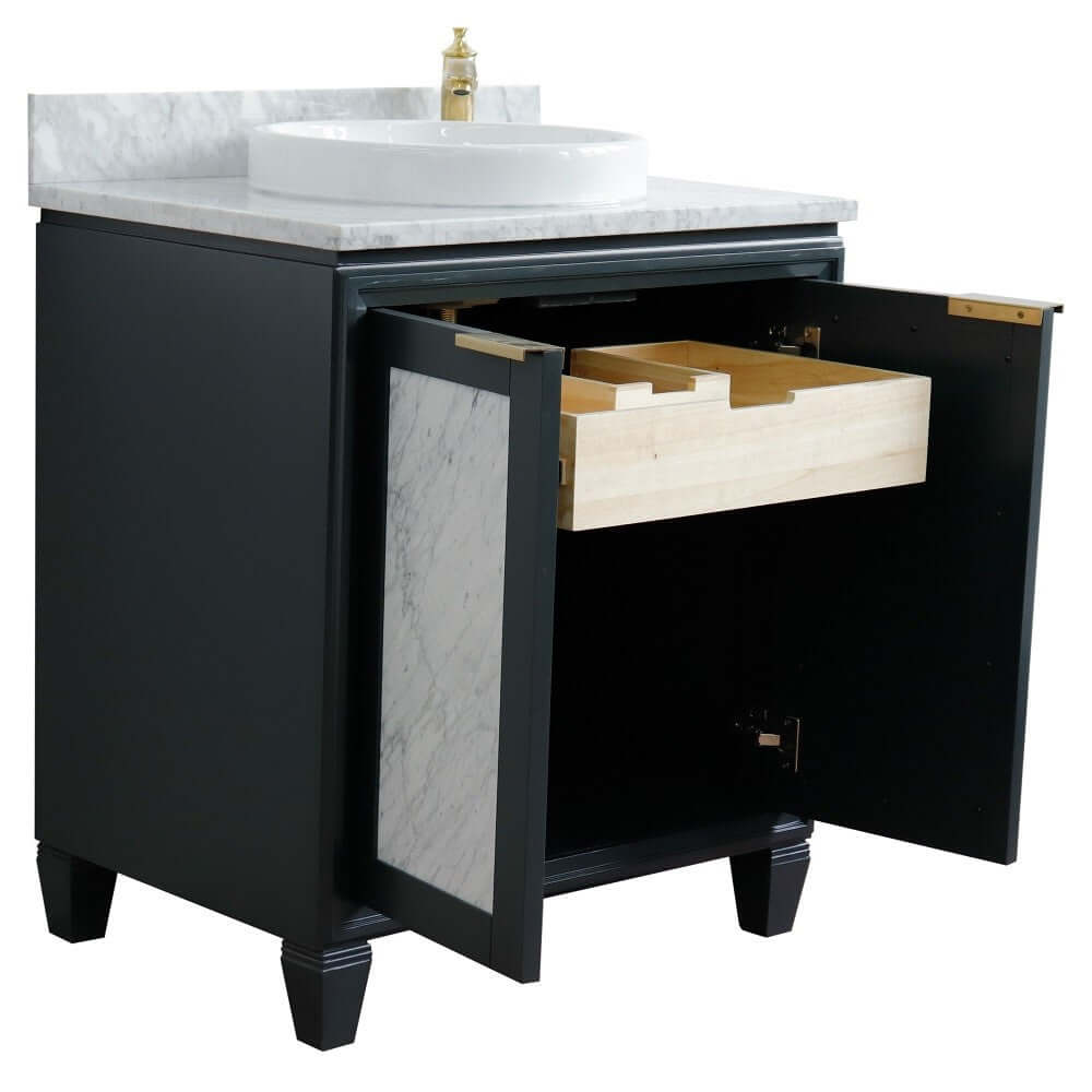 31" Single sink vanity in Dark Gray finish with White Carrara marble with round sink - 400990-31-DG-WMRD