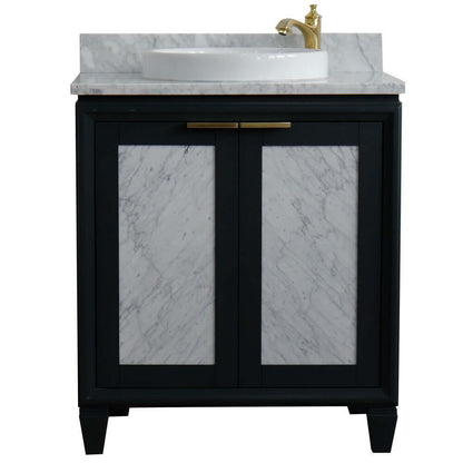 31" Single sink vanity in Dark Gray finish with White Carrara marble with round sink - 400990-31-DG-WMRD