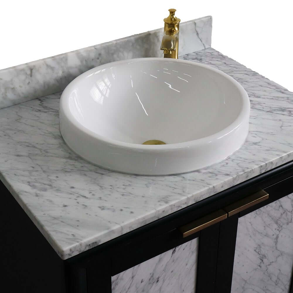 31" Single sink vanity in Dark Gray finish with White Carrara marble with round sink - 400990-31-DG-WMRD