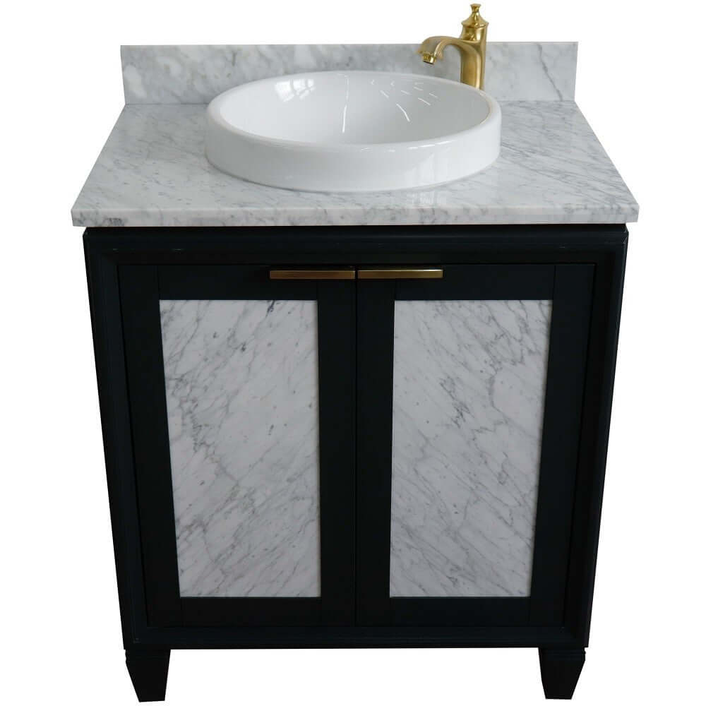 31" Single sink vanity in Dark Gray finish with White Carrara marble with round sink - 400990-31-DG-WMRD