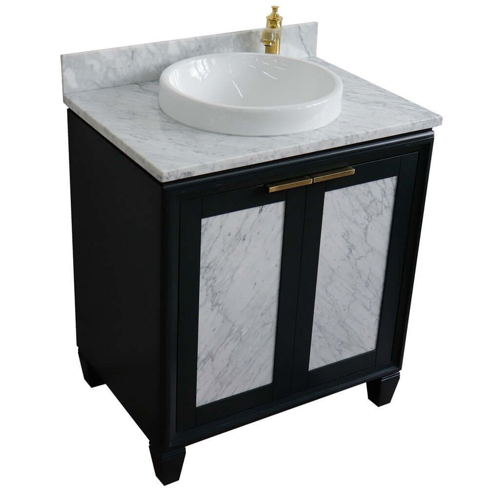 31" Single sink vanity in Dark Gray finish with White Carrara marble with round sink - 400990-31-DG-WMRD