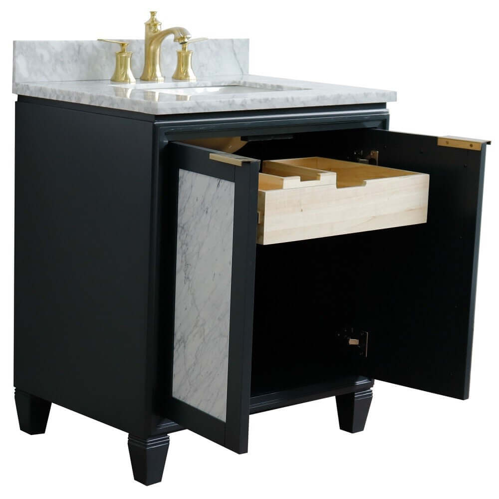 31" Single sink vanity in Dark Gray finish with White Carrara marble with rectangle sink - 400990-31-DG-WMR