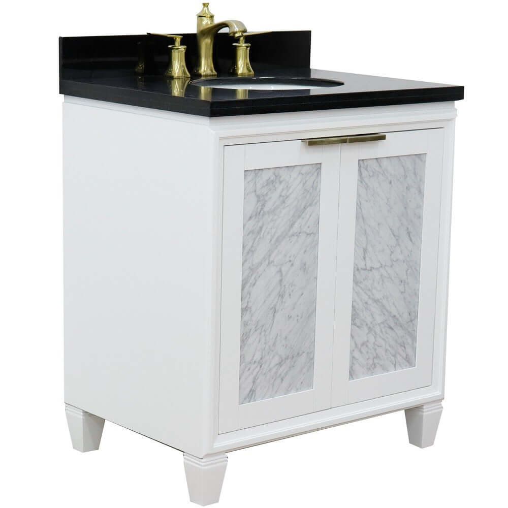 31" Single sink vanity in White finish with Black galaxy granite with oval sink - 400990-31-WH-BGO