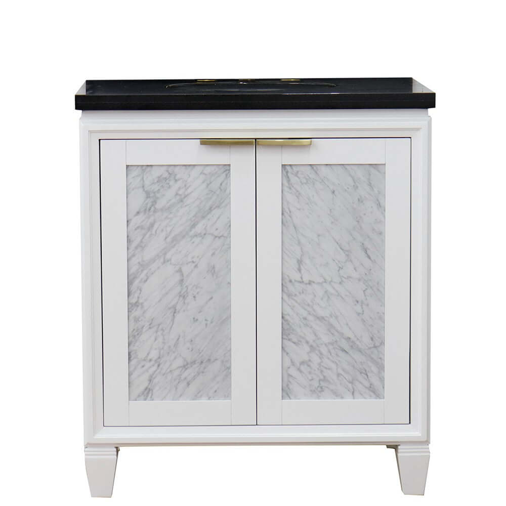 31" Single sink vanity in White finish with Black galaxy granite with oval sink - 400990-31-WH-BGO