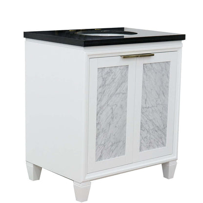 31" Single sink vanity in White finish with Black galaxy granite with oval sink - 400990-31-WH-BGO