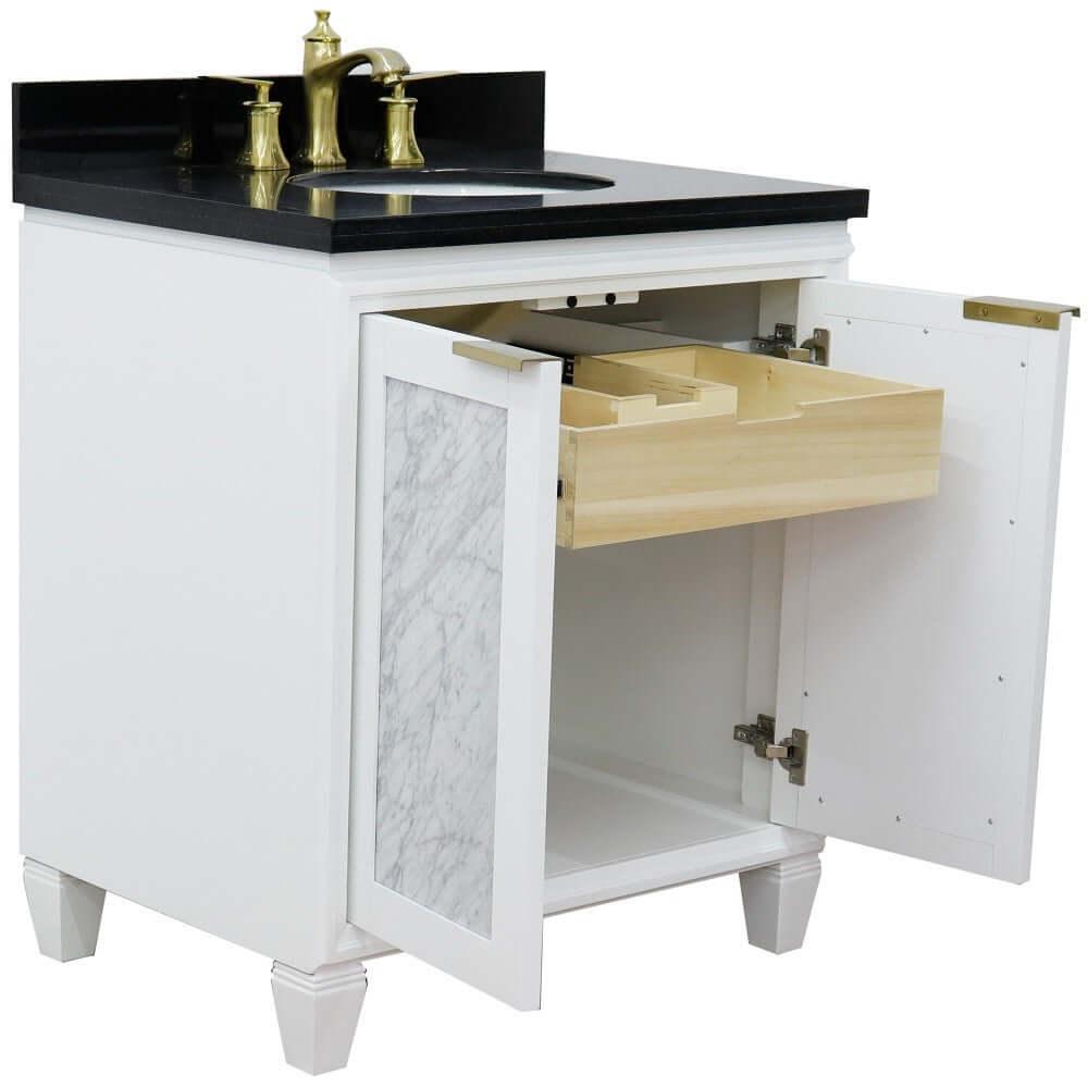 31" Single sink vanity in White finish with Black galaxy granite with oval sink - 400990-31-WH-BGO