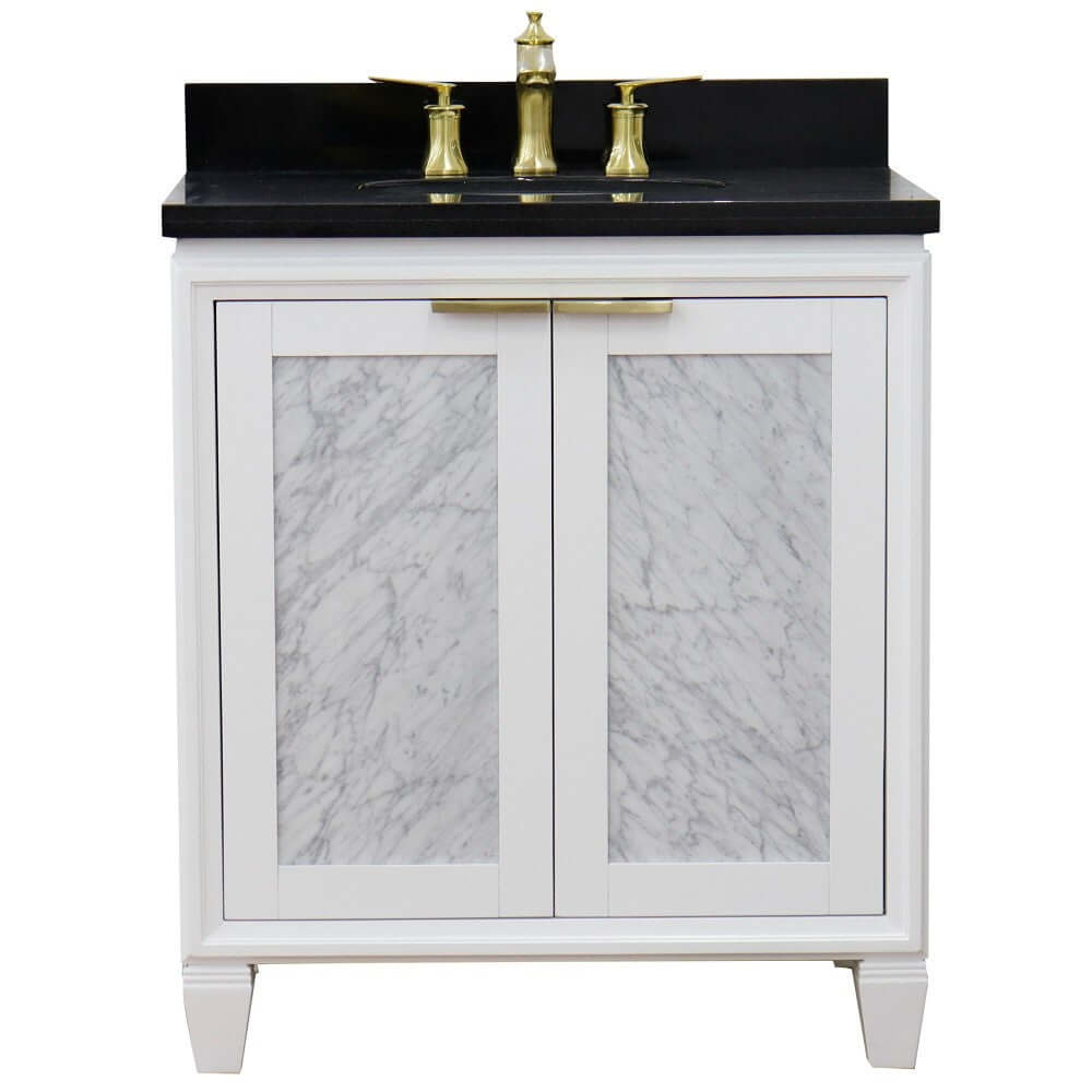 31" Single sink vanity in White finish with Black galaxy granite with oval sink - 400990-31-WH-BGO