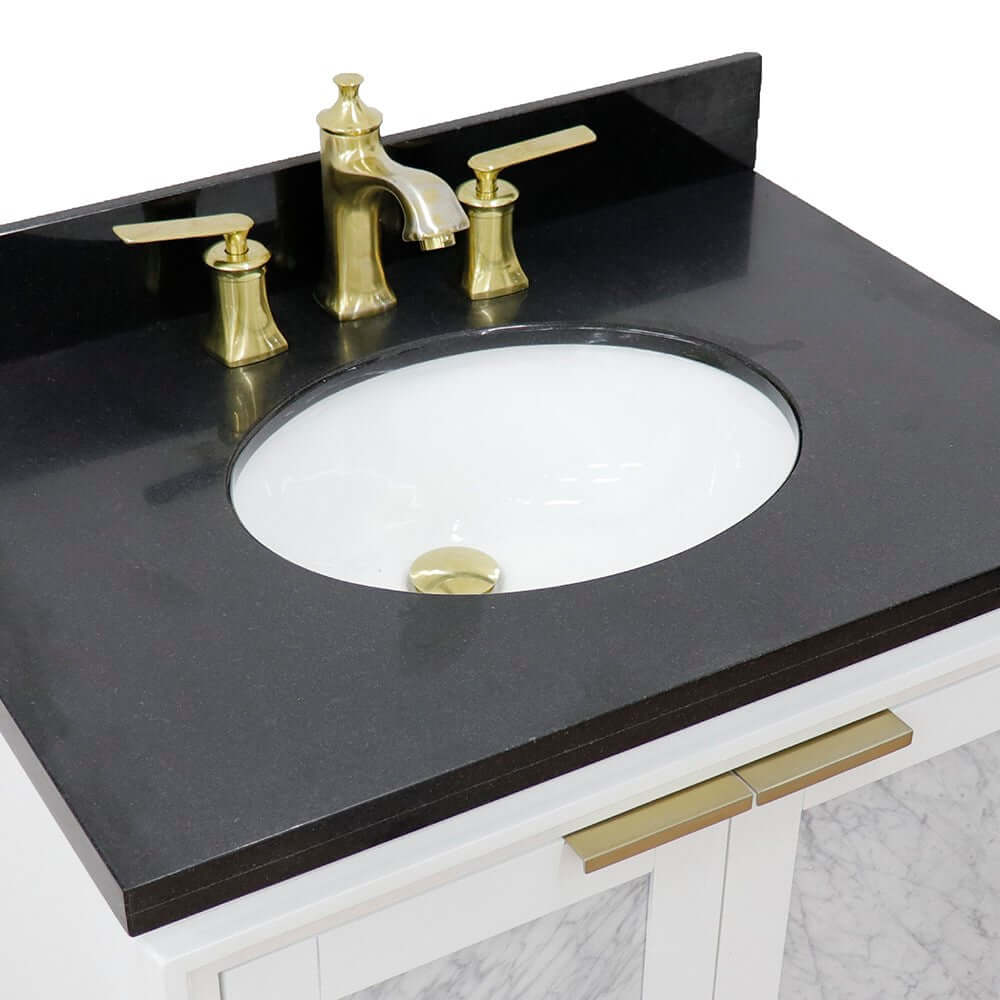 31" Single sink vanity in White finish with Black galaxy granite with oval sink - 400990-31-WH-BGO