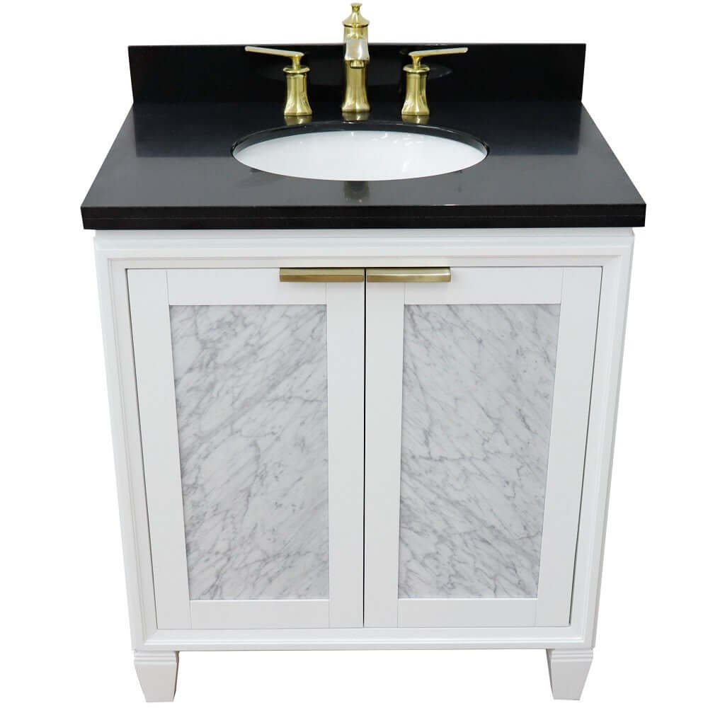 31" Single sink vanity in White finish with Black galaxy granite with oval sink - 400990-31-WH-BGO