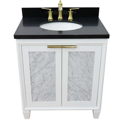 31" Single sink vanity in White finish with Black galaxy granite with oval sink - 400990-31-WH-BGO