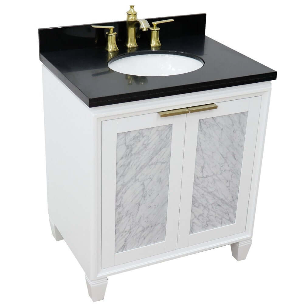 31" Single sink vanity in White finish with Black galaxy granite with oval sink - 400990-31-WH-BGO