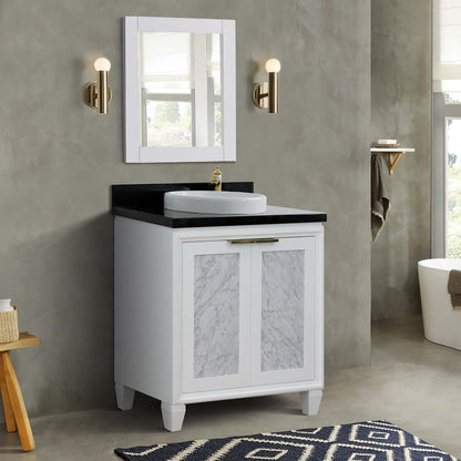 31" Single sink vanity in White finish with Black galaxy granite with round sink - 400990-31-WH-BGRD