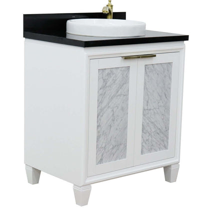 31" Single sink vanity in White finish with Black galaxy granite with round sink - 400990-31-WH-BGRD