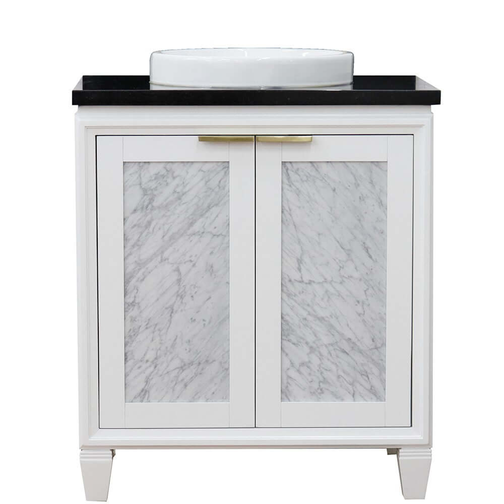 31" Single sink vanity in White finish with Black galaxy granite with round sink - 400990-31-WH-BGRD