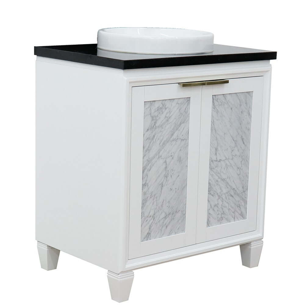 31" Single sink vanity in White finish with Black galaxy granite with round sink - 400990-31-WH-BGRD