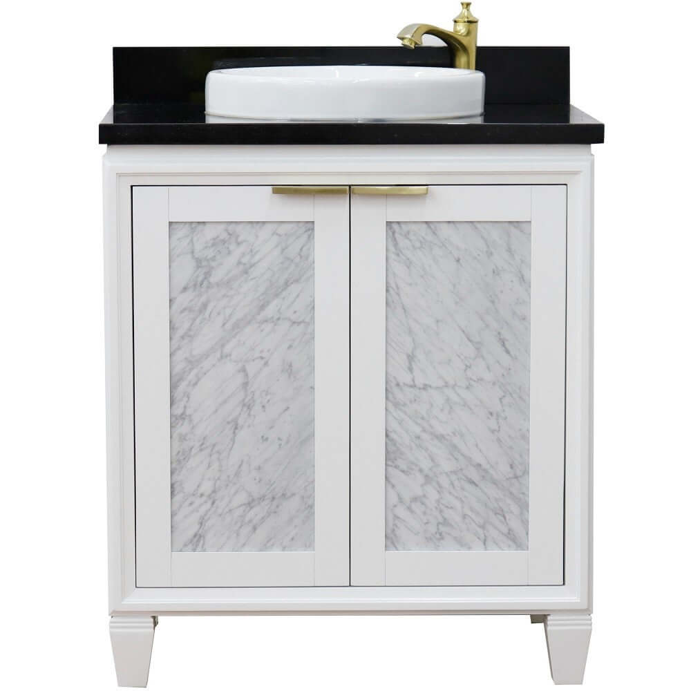 31" Single sink vanity in White finish with Black galaxy granite with round sink - 400990-31-WH-BGRD