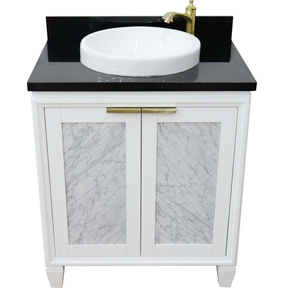 31" Single sink vanity in White finish with Black galaxy granite with round sink - 400990-31-WH-BGRD