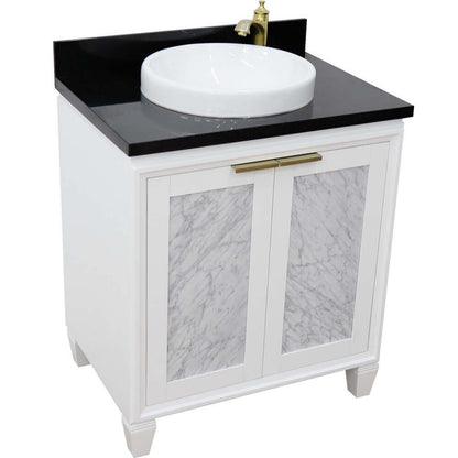 31" Single sink vanity in White finish with Black galaxy granite with round sink - 400990-31-WH-BGRD