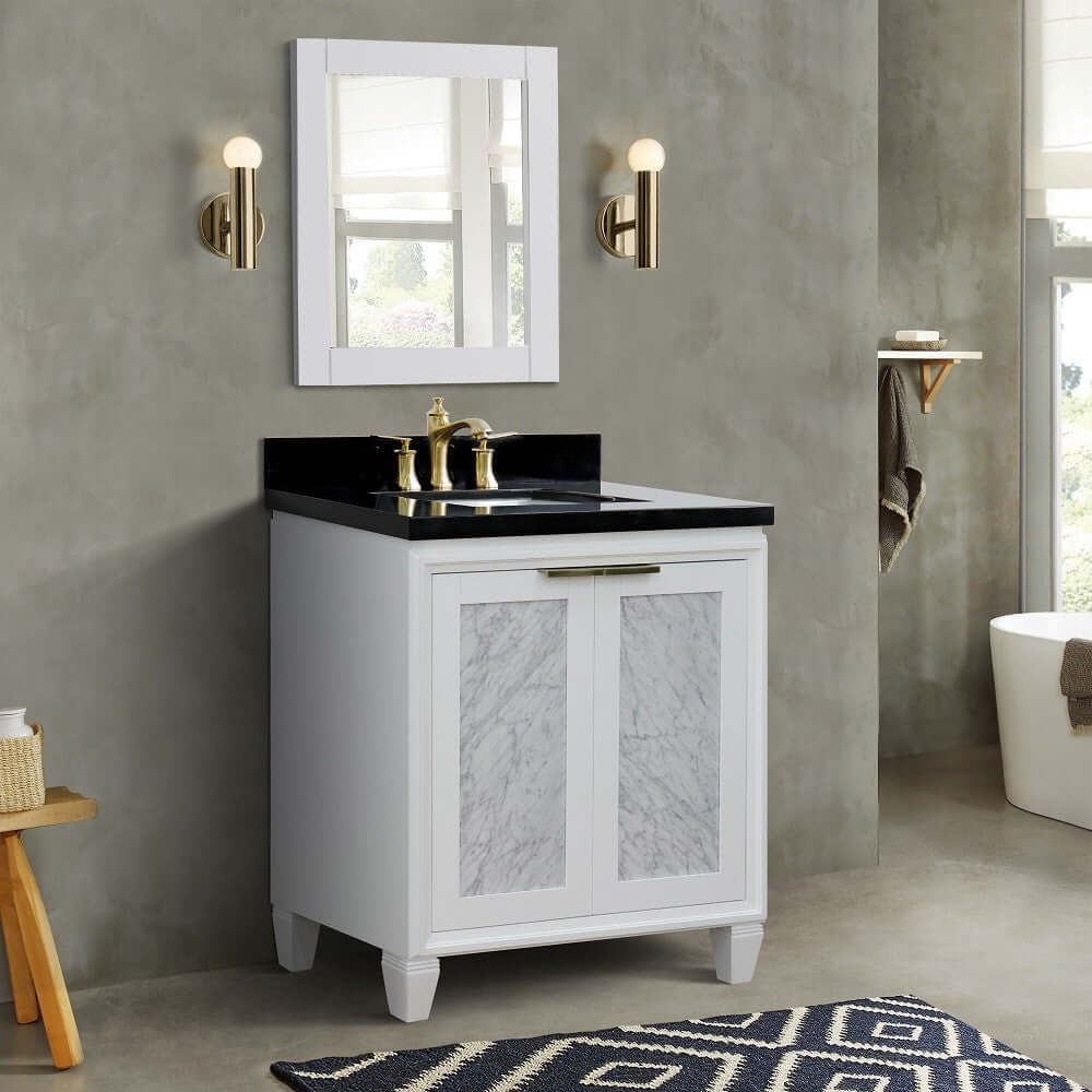 31" Single sink vanity in White finish with Black galaxy granite with rectangle sink - 400990-31-WH-BGR