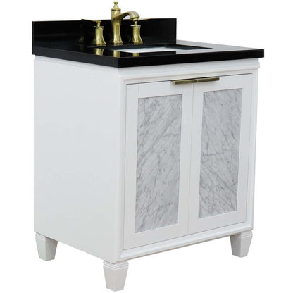 31" Single sink vanity in White finish with Black galaxy granite with rectangle sink - 400990-31-WH-BGR