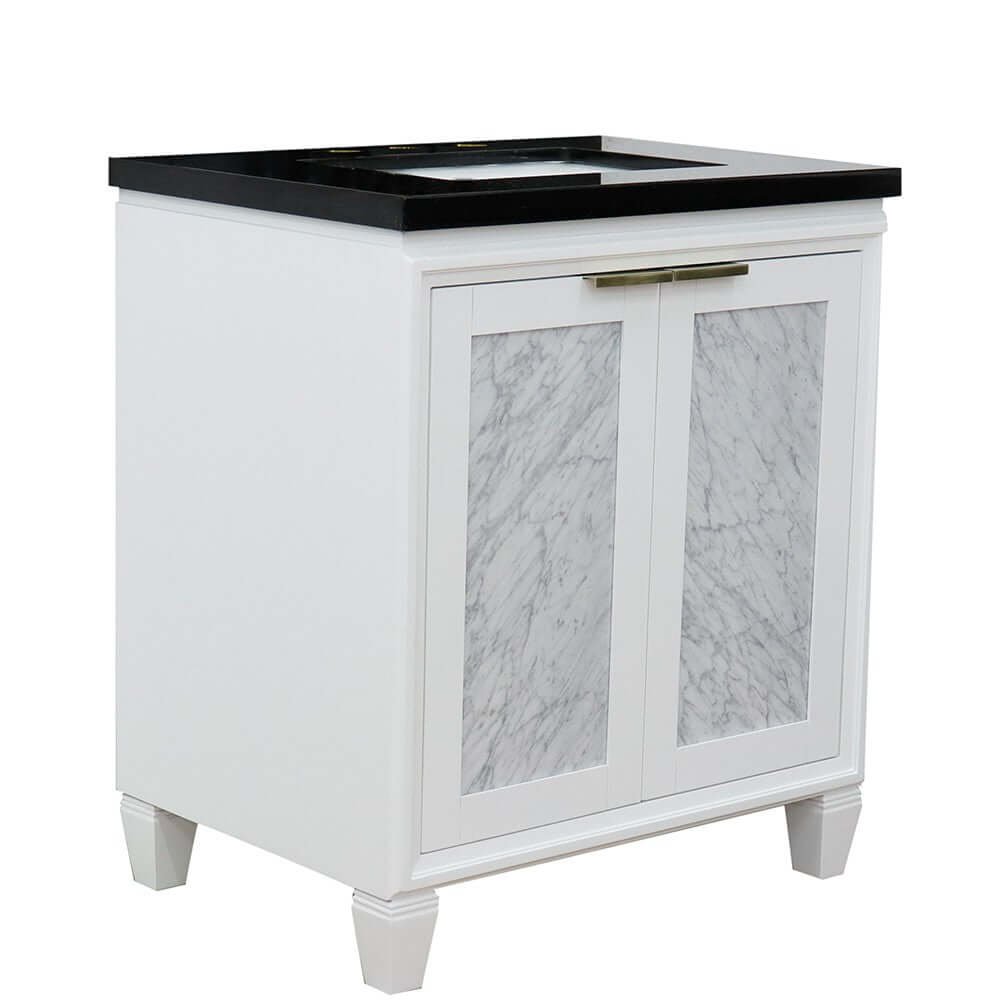 31" Single sink vanity in White finish with Black galaxy granite with rectangle sink - 400990-31-WH-BGR