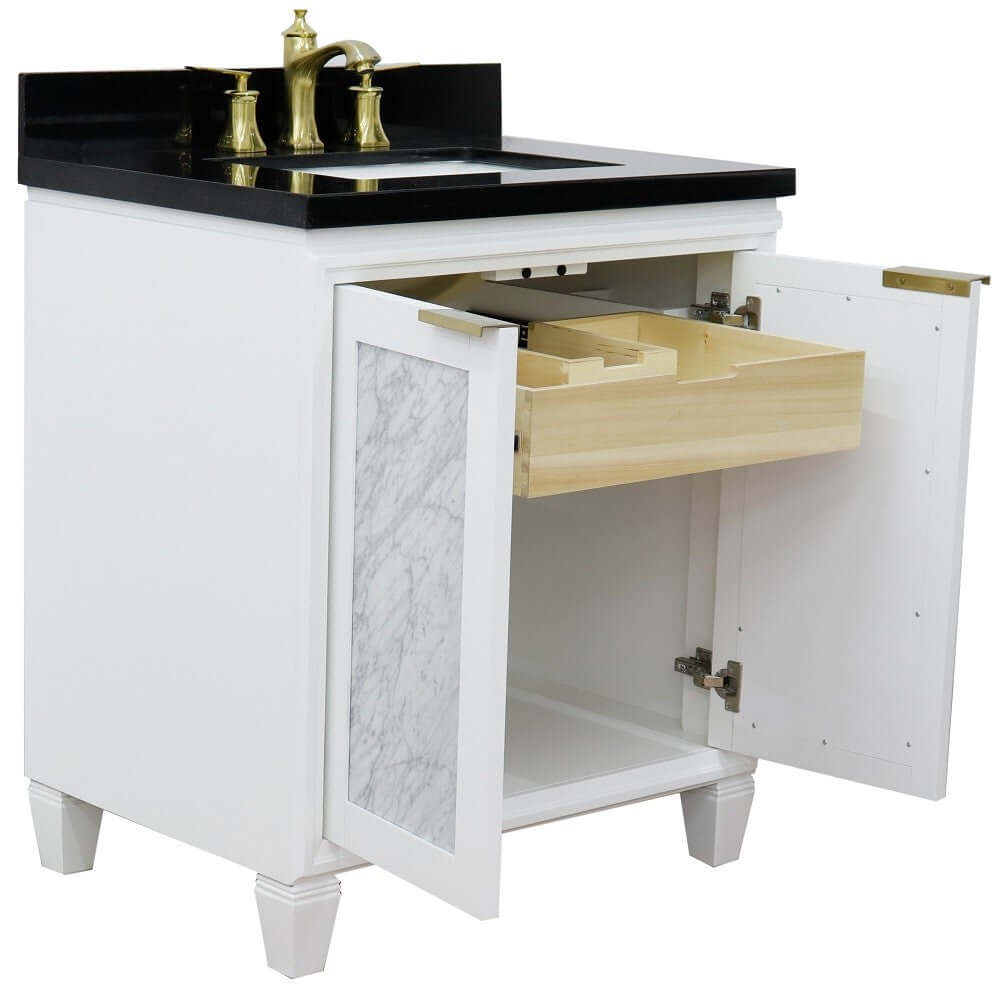 31" Single sink vanity in White finish with Black galaxy granite with rectangle sink - 400990-31-WH-BGR