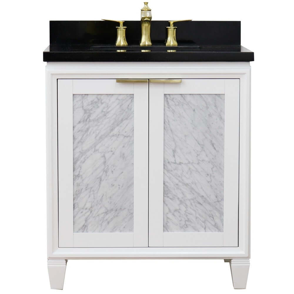 31" Single sink vanity in White finish with Black galaxy granite with rectangle sink - 400990-31-WH-BGR