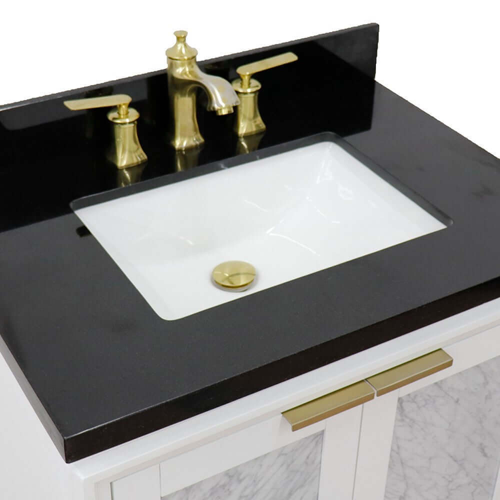 31" Single sink vanity in White finish with Black galaxy granite with rectangle sink - 400990-31-WH-BGR