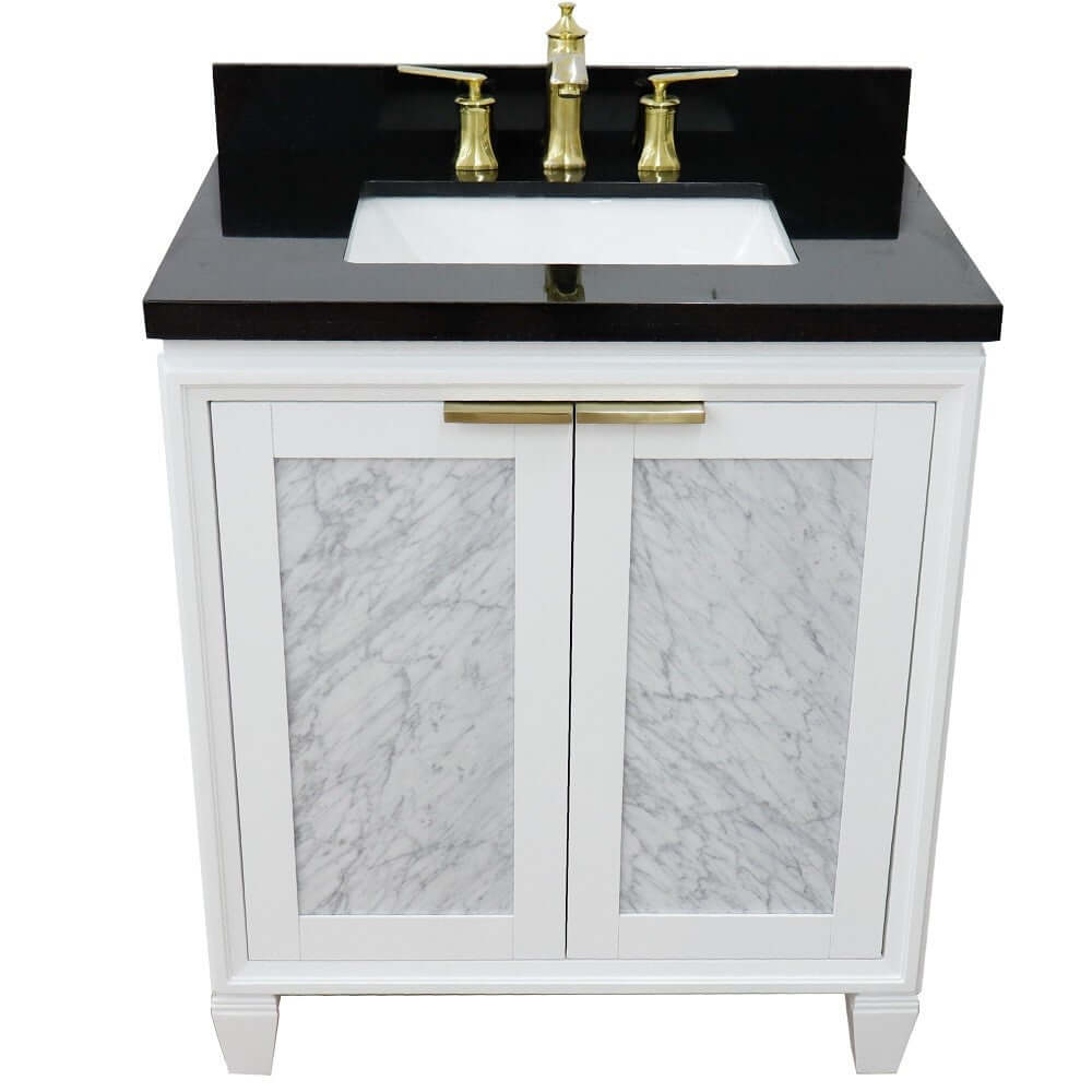 31" Single sink vanity in White finish with Black galaxy granite with rectangle sink - 400990-31-WH-BGR