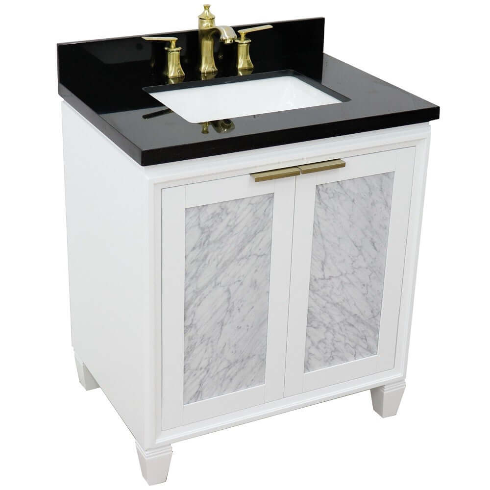 31" Single sink vanity in White finish with Black galaxy granite with rectangle sink - 400990-31-WH-BGR