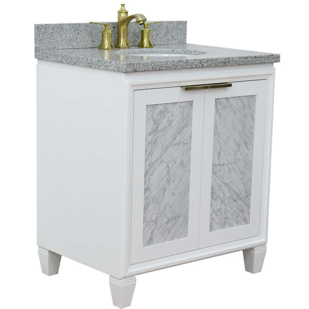 31" Single sink vanity in White finish with Gray granite with oval sink - 400990-31-WH-GYO