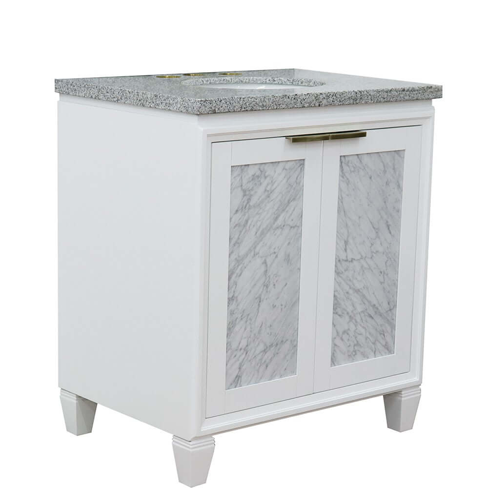 31" Single sink vanity in White finish with Gray granite with oval sink - 400990-31-WH-GYO