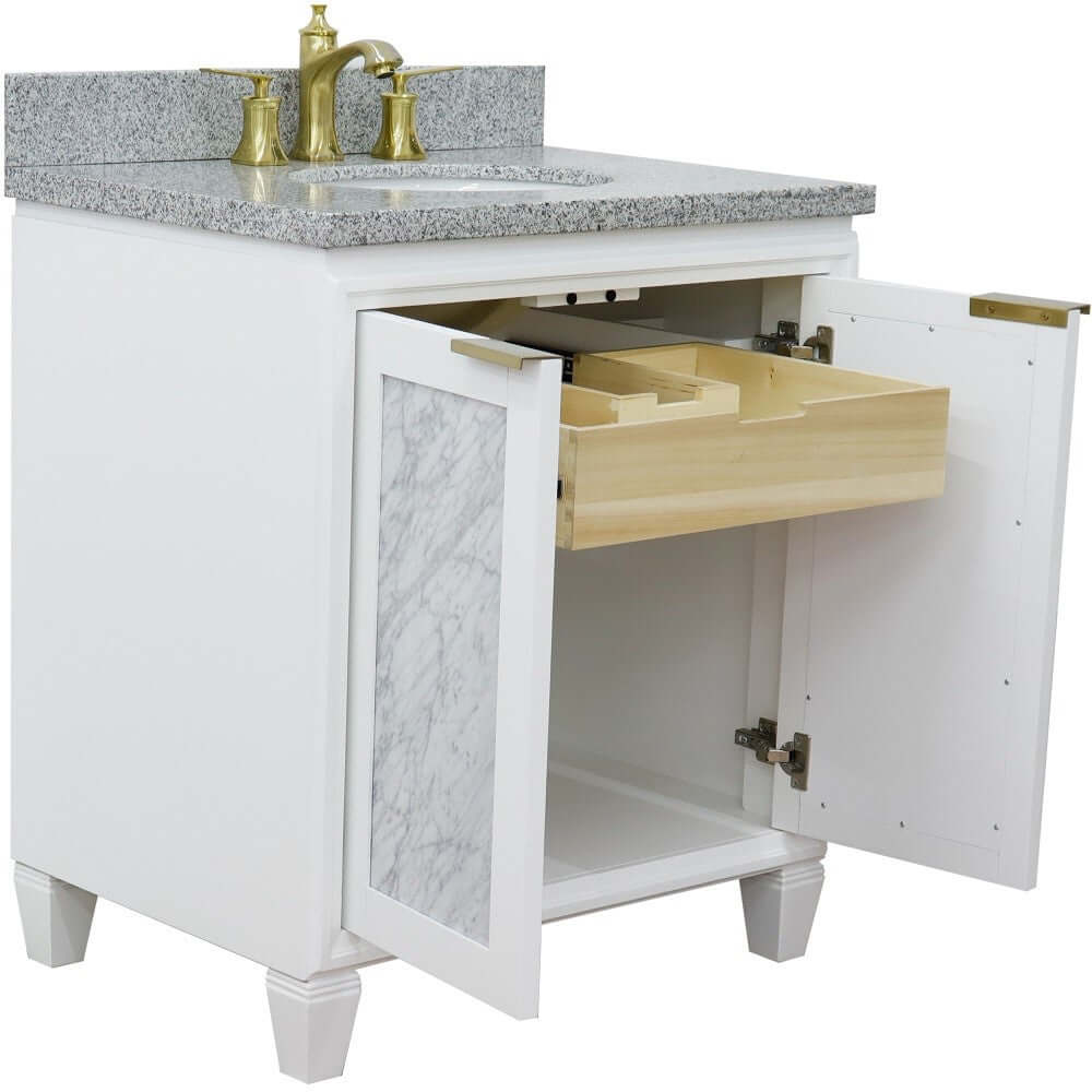 31" Single sink vanity in White finish with Gray granite with oval sink - 400990-31-WH-GYO