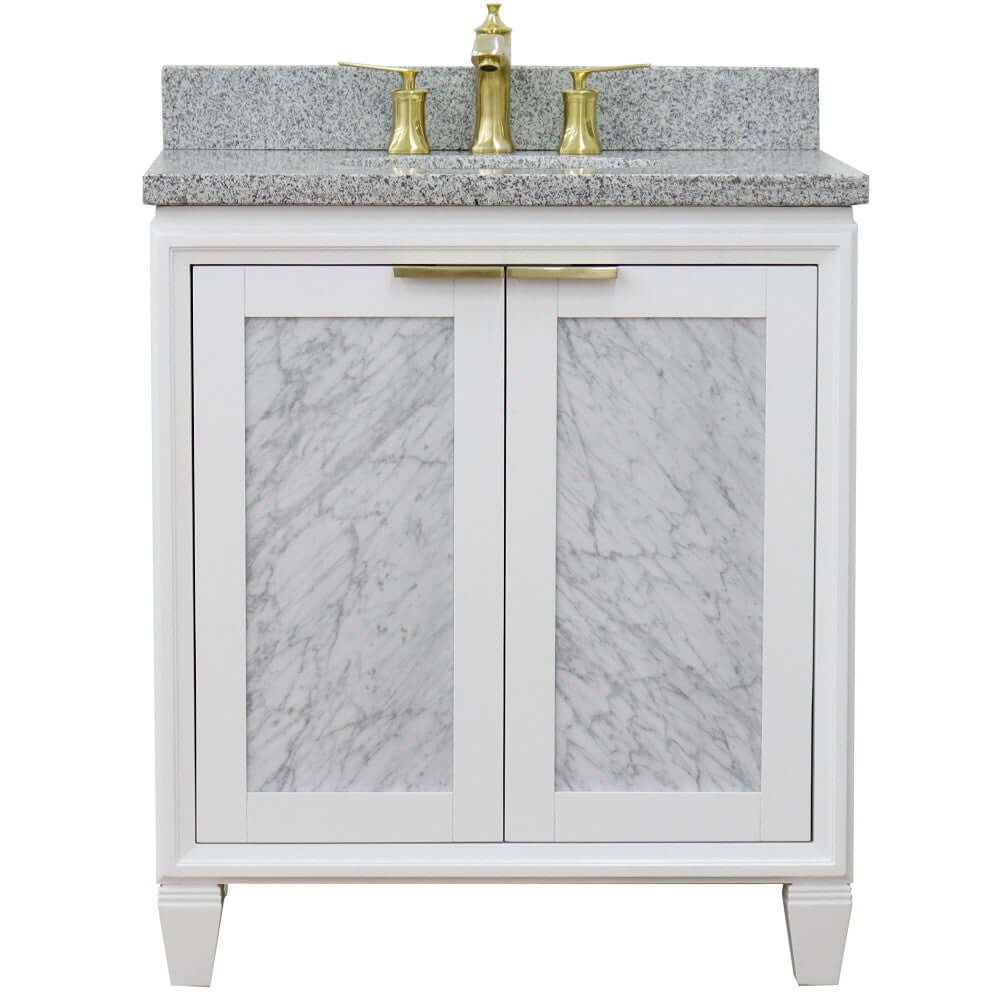 31" Single sink vanity in White finish with Gray granite with oval sink - 400990-31-WH-GYO