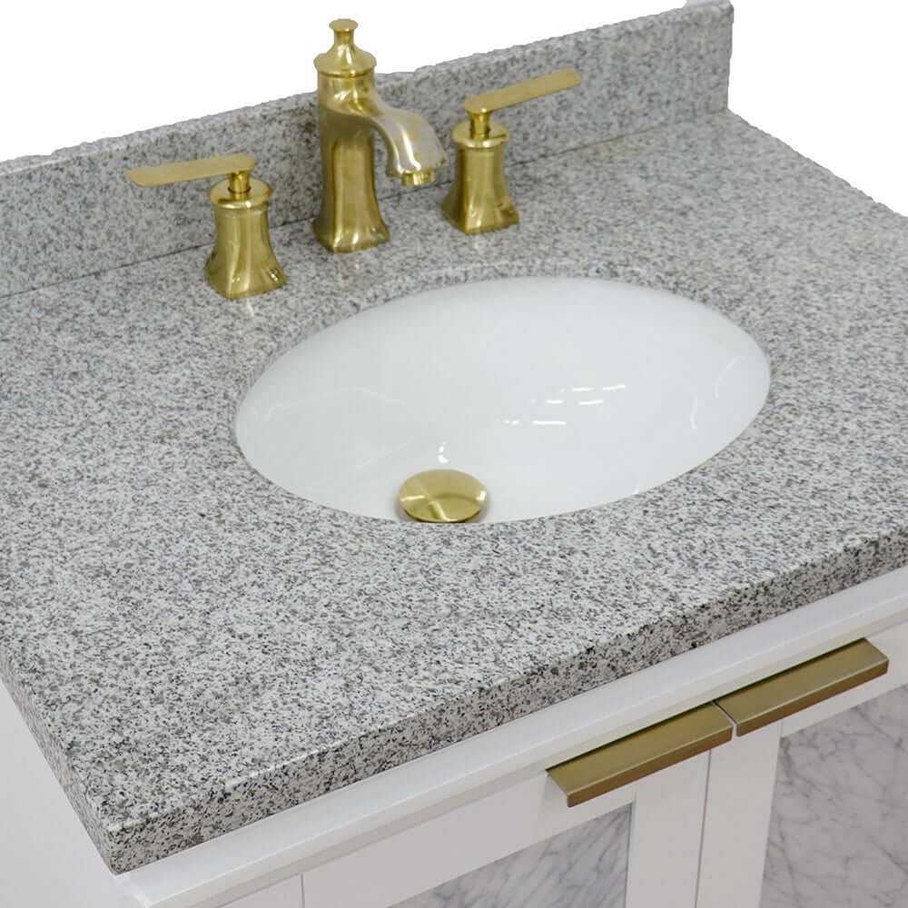 31" Single sink vanity in White finish with Gray granite with oval sink - 400990-31-WH-GYO