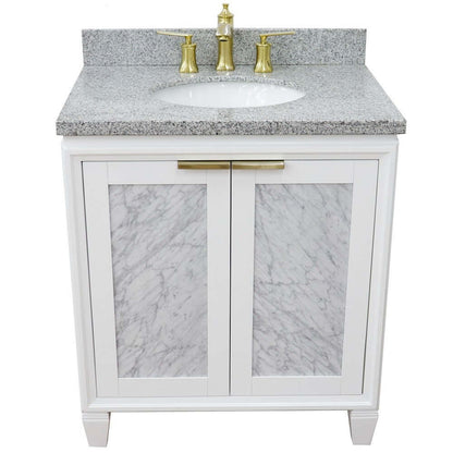 31" Single sink vanity in White finish with Gray granite with oval sink - 400990-31-WH-GYO