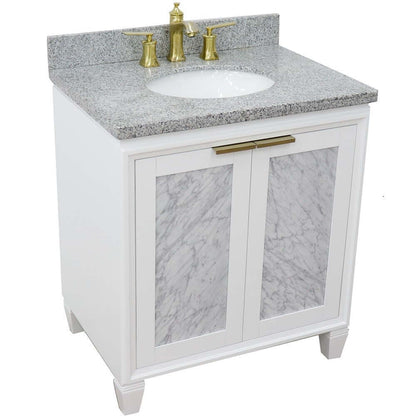 31" Single sink vanity in White finish with Gray granite with oval sink - 400990-31-WH-GYO